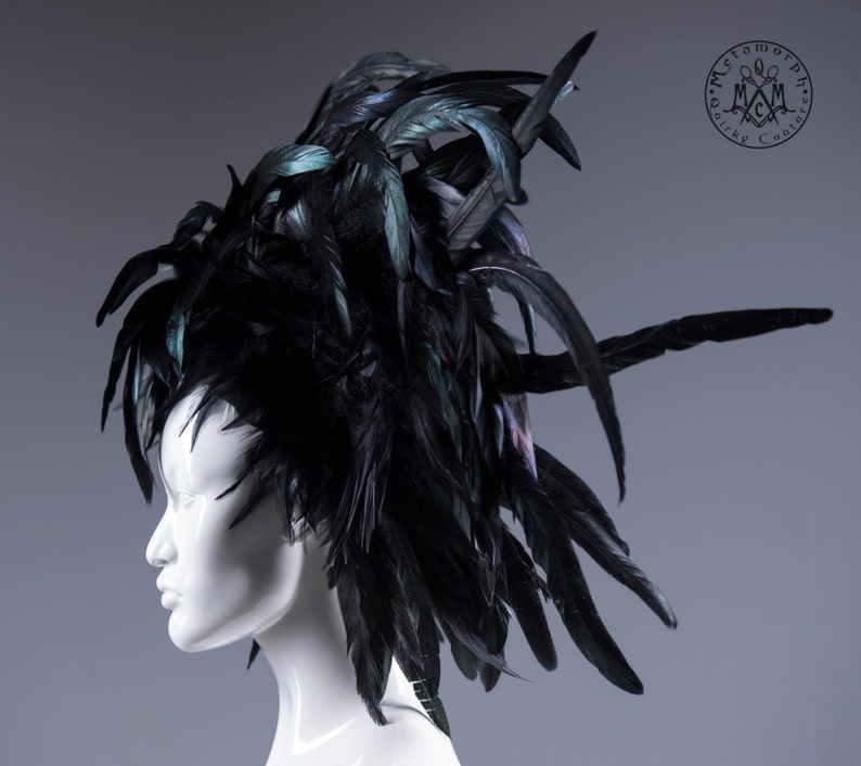 Huge feather headdress / Black Mardi Gras headdress / Rooster | Etsy