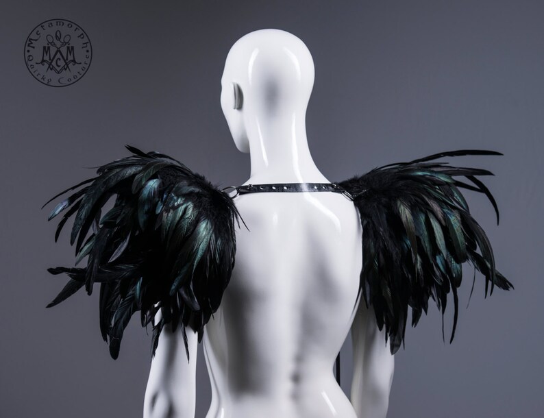 Huge black feather shoulder piece /Feather epaulet shrug / | Etsy