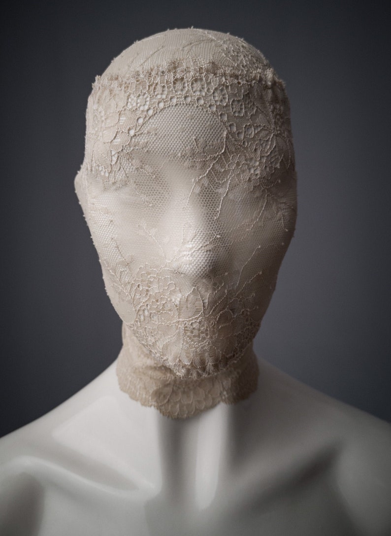 Light beige lace head mask / Full face lace mask / Faceless mask / Fetish lace hood Zentai / Lace gimp mask / Bdsm lace mask / Ghost mask 