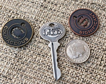 1 set - Charm Pendants, Significant, Life Key, Courageous Pendants, Stamped Pendants, Inspirational Pendants, Mixed Metal Pendants