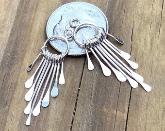 1 pair or 5 pair Sterling Silver Fringe Paddle Chandeliers, Earring Dangles, Tassel Charms, Super Shiny Sunbursts