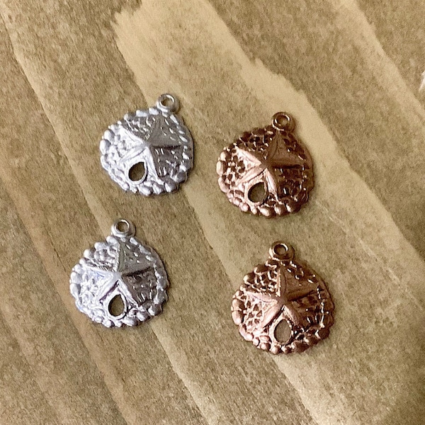 2 Sterling Silver Silver or Rose Gold Sand Dollar Charms, Small Sand Dollar Charms, Rose Gold Sand Dollar Charms, beach jewelry