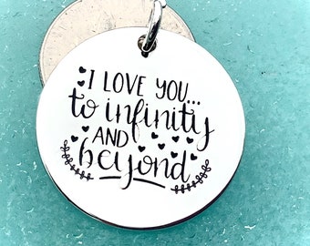 I love you to Infinity and Beyond Pendant, silver plated Charm, Love necklace