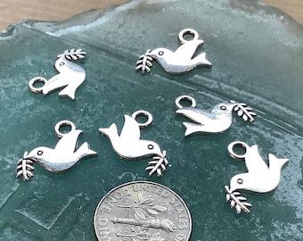 6 Dove of Peace Charms, Two Sided Dove pendants, Earring Dangles, Zinc Alloy Charms