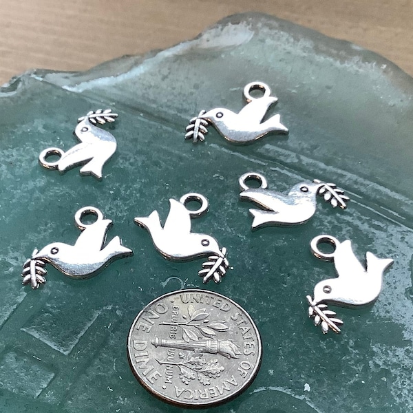 6 Dove of Peace Charms, Two Sided Dove pendants, Earring Dangles, Zinc Alloy Charms