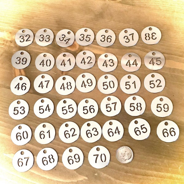 Cut out Number Charms, 1-70. You choose, Stainless Steel, personalized charms, number pendants, stamped charms