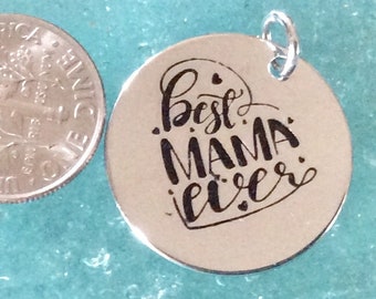 Best Mama Ever Word Charm Pendant, Silver plated necklace, Mom charm, Best Mama Ever, Love Mom necklace, Mothers Day charm