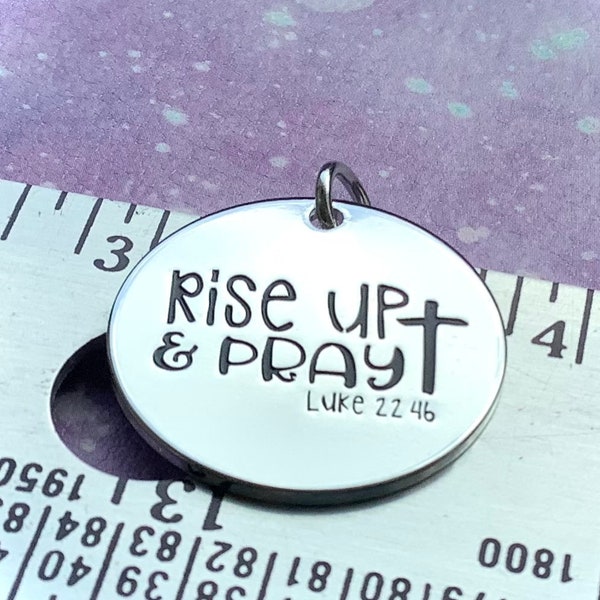 Rise up and Pray word charm pendant, Silver plated charm, Prayer  jewelry, Faith Necklace