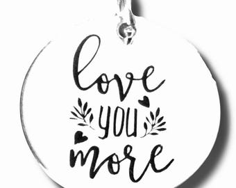 Love You More’ Word Charm Pendant, Love Charm, Silver Plated 22mm