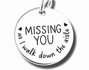 Missing you as I walk down the aisle’ word charm pendant, Silver plated necklace, missing you necklace, wedding Charm, bride Jewelry
