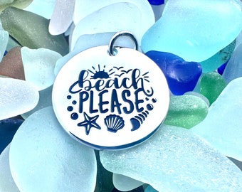 Beach Please Word Charm Pendant, Silver plated necklace, Boho Jewelry, Beach pendant, beach necklace