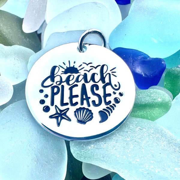 Beach Please Word Charm Pendant, Silver plated necklace, Boho Jewelry, Beach pendant, beach necklace