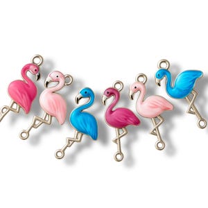 2 Large Flamingo Connectors, Charms, choose from drop down, Enamel Flamingos, Beach Pendants, Tropical Jewelry