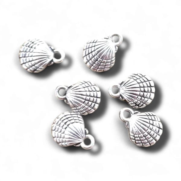 6 Silver Sea Shell Charms, 13mm x10mm