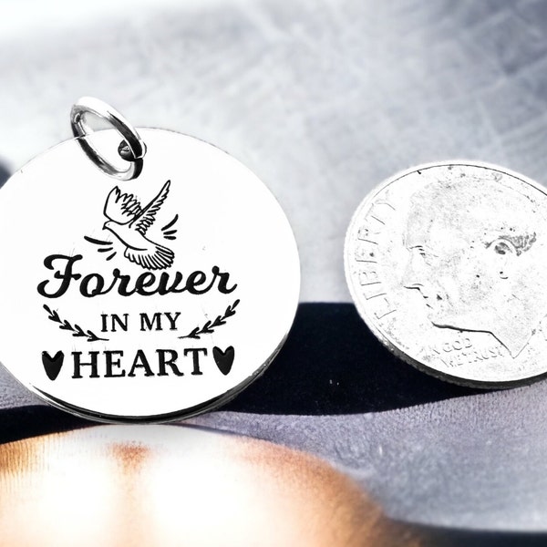 Forever in My Heart Pendant, Silver Plated, Stamped Pendant, Loss of Loved One, Grief Necklace