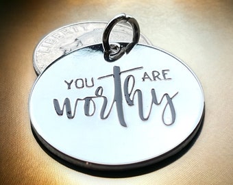 You are Worthy pendant, Silver plated necklace, Religious charm, I am Worthy necklace, Bible Verse jewelry, Self Confidence