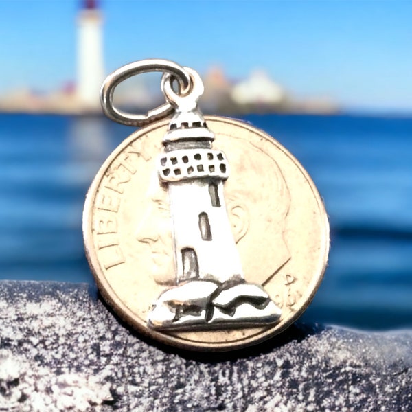 Sterling Silver Lighthouse Charm, Nautical pendant, Light house jewelry, Beach charm -  FAST SHIPPING