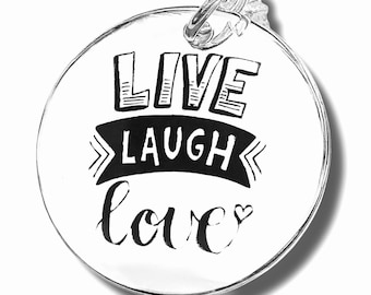 Live Laugh Love’ Word Charm Pendant, Silver plated necklace, Enjoy Life charm, Live necklace, Be Happy now Charm, Live your life Jewelry