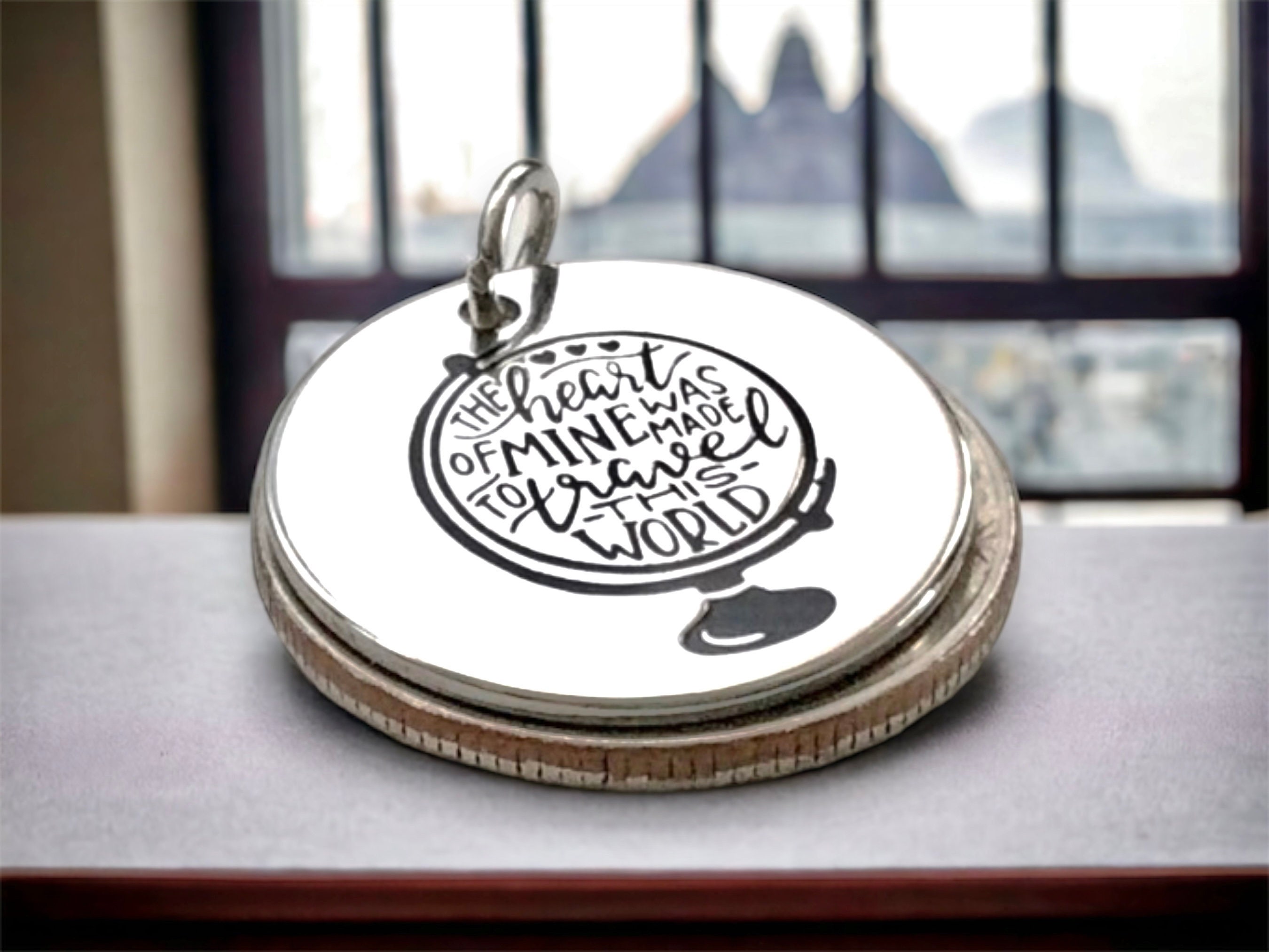 The Heart of Mine Was Made to Travel This World Pendant, Silver