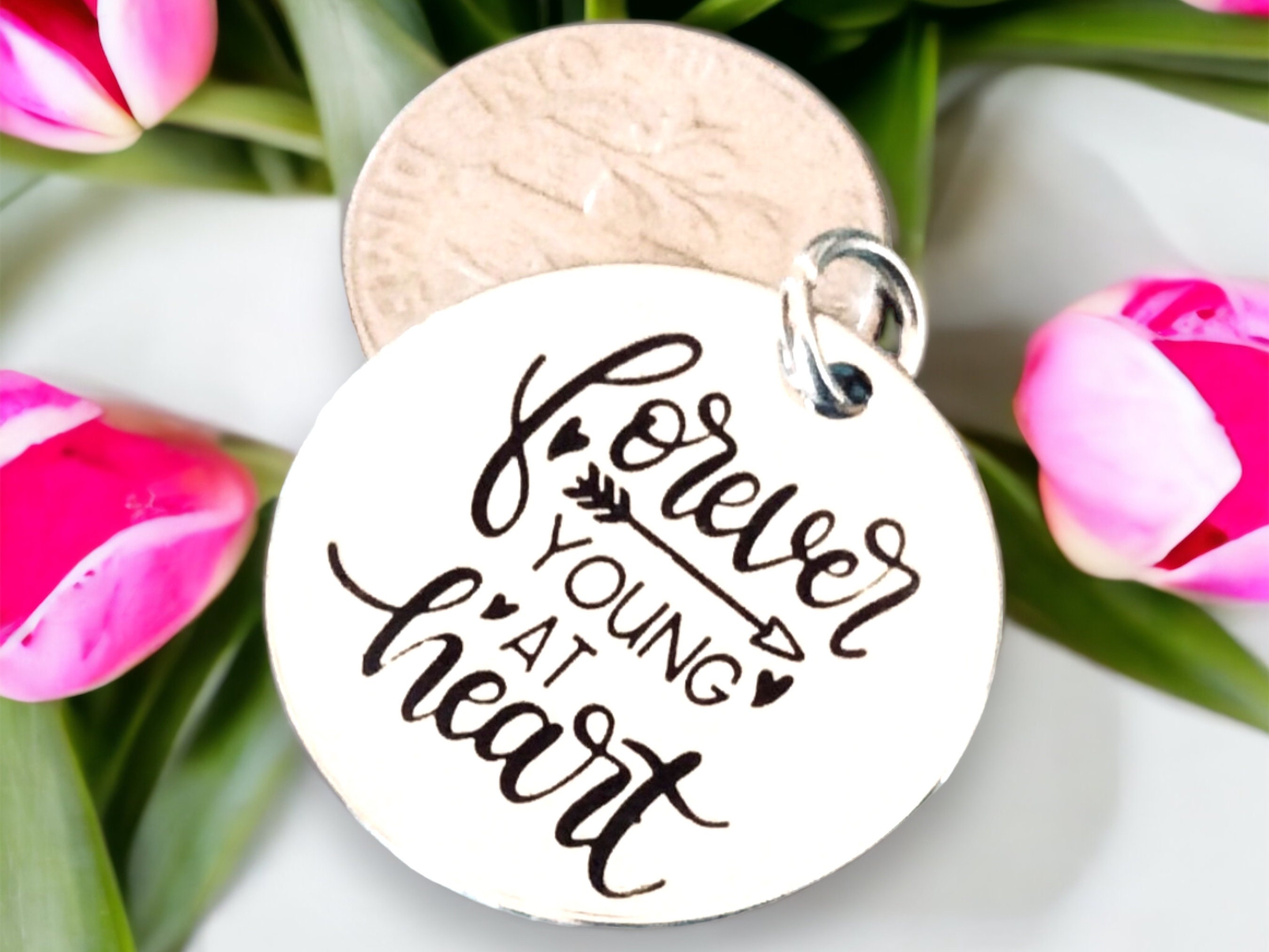 Forever Young at Heart Word Charm Pendant Silver Plated Necklace Forever Young Pendant Inspirational Charm Etsy