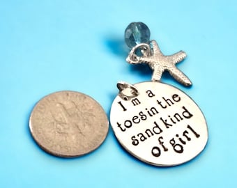 I'm a Toes in the Sand kind of girl round Pendant, silver plated pendant, beach jewelry, sand pendant, vacation necklace