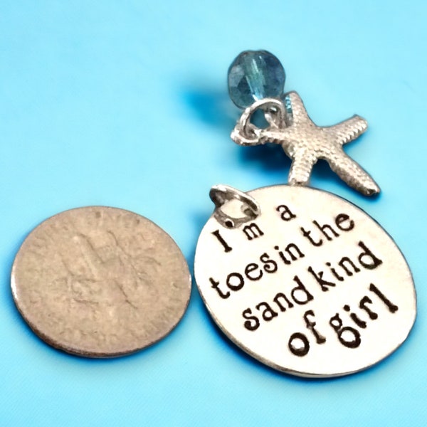 I'm a Toes in the Sand kind of girl round Pendant, silver plated pendant, beach jewelry, sand pendant, vacation necklace