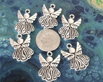 6 Silver Angel Charms, 2 sided, Angel Pendant, Angel loved one, bangle charm -  FAST SHIPPING