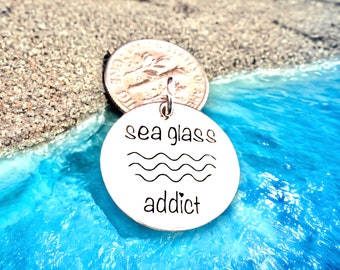 Sea glass Addict beach Pendant, Silver plated ncklace, Sea Glass charm, beach pendant, Our own charm