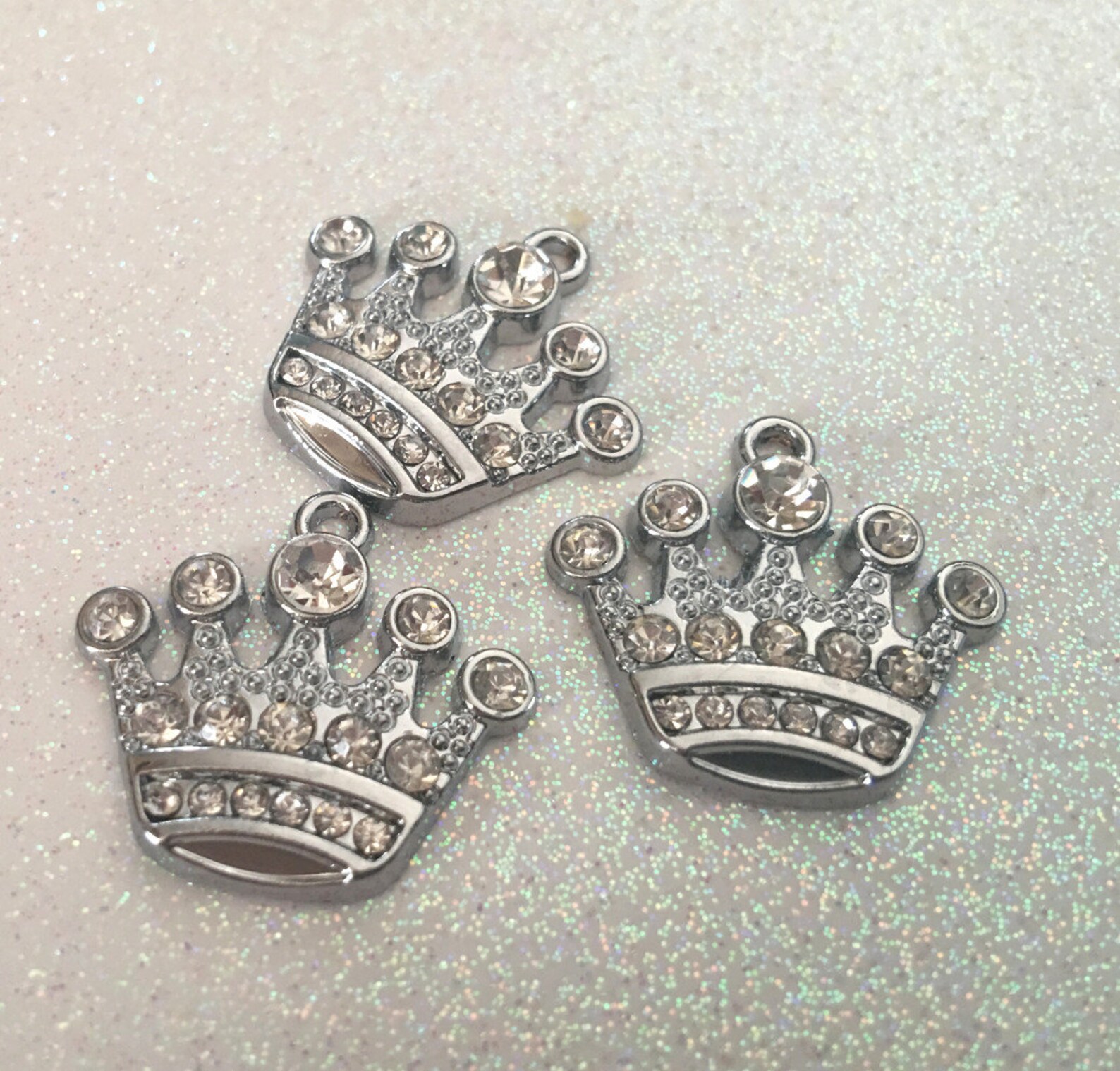 3 Rhinestone Studded Crown Pendants or Charms Sparkling | Etsy