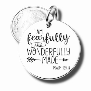 I am Fearfully and Wonderfully Made pendant, Silver plated necklaces,Faith Necklace, Religious Jewelry, New Version, Psalm 139:14