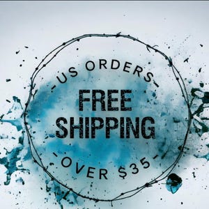 May include: A blue and white watercolor background with a black circle containing the text "US Orders - Free Shipping - Over $35".