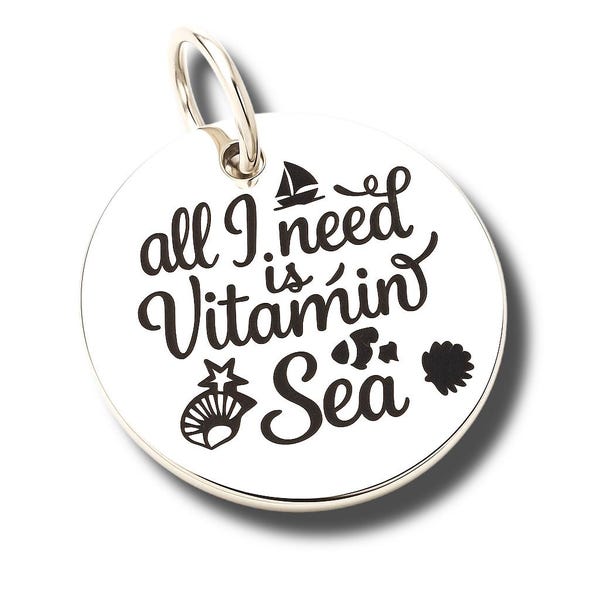 All I need is Vitamin Sea Word Charm Pendant, Silver plated necklace, Boho Jewelry, Sea Charm, beach necklace