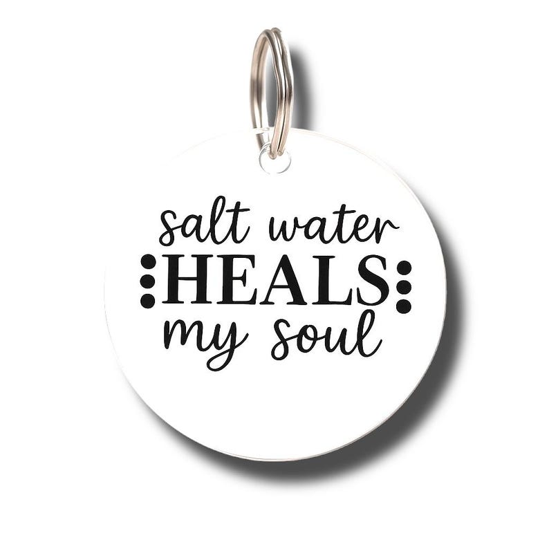 Salt Water Heals my Soul word charm pendant, Silver plated necklace, Ocean necklace, Beach Charm, Vacation jewelry image 2