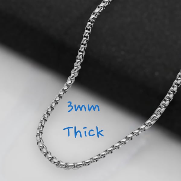 Stainless Steel Locket Chain, 24 Inch Chain, Lobster Claw Clasp, 3mm Chain