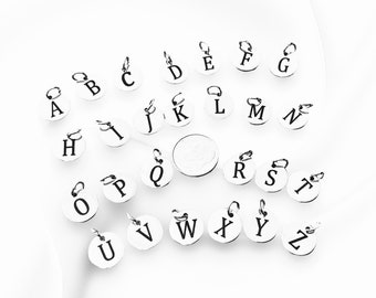 Stainless Steel Letter Charm With Jump Ring, 12mm Charm, Etched Initial Charm, Charm Bracelet Initial, ABCs