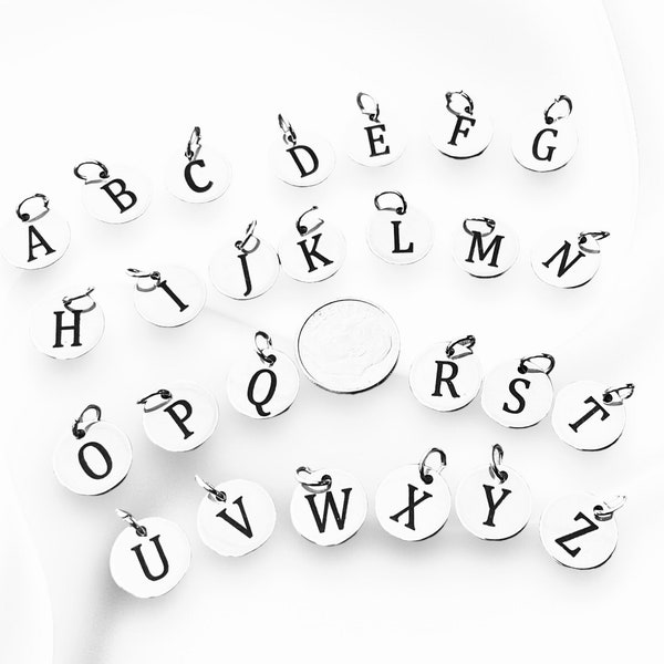 Stainless Steel Letter Charm With Jump Ring, 12mm Charm, Etched Initial Charm, Charm Bracelet Initial, ABCs