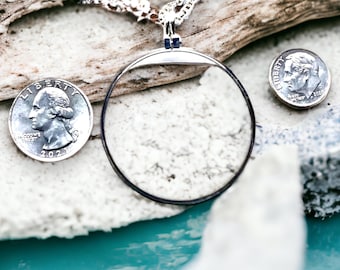 Magnifying Glass, Loupe, 55mm x 44mm Monocle Necklace, Silver Loupe, Choice of Chains