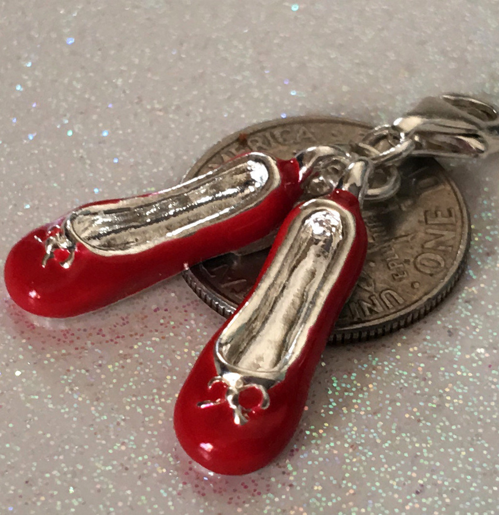 4 pair of ruby red slipper pendants or charms, red shoes, red ballet slipper charms, silver plated charms 4 pair of ruby red slipper pendants or charms, red shoes, red ballet slipper charms, silver plated charms