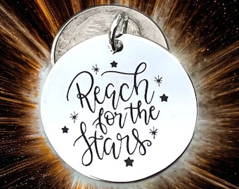 Reach for the Stars’ Word Charm Pendant, Silver plate, Stars pendant, Ambition Necklace, Graduation charm