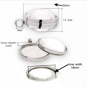 Stainless Steel Magnifying Curved Glass Locket, 17mm, 23mm and 28mm, 316L Screw Top Floating Charm Glass Locket, Pet Memory Locket image 5