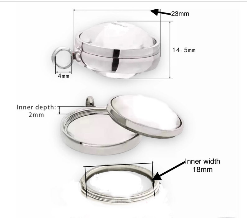 Stainless Steel Magnifying Curved Glass Locket, 17mm, 23mm and 28mm, 316L Screw Top Floating Charm Glass Locket, Pet Memory Locket image 5