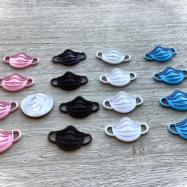 4 Face Mask charms, Pink, Blue, Black or White Facemasks, Pandemic Charms, 23mm x 14mm, Earring Charms, Face Mask necklaces