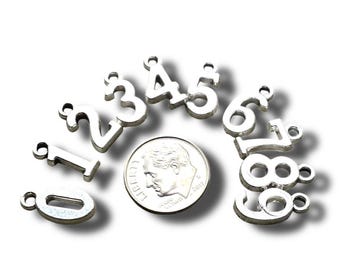 Add on Cut out Number 0-9, Silver Number Charms, You choose, personalized charms, number pendants