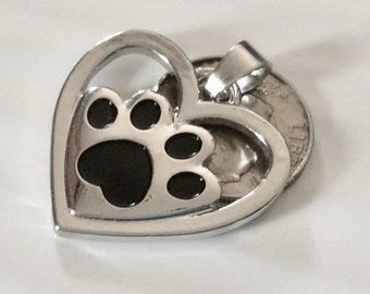 Dog paw Pendant, Large cutout Pet Love Charm, Silver plated necklace, Love paws necklace, dog lover jewelry