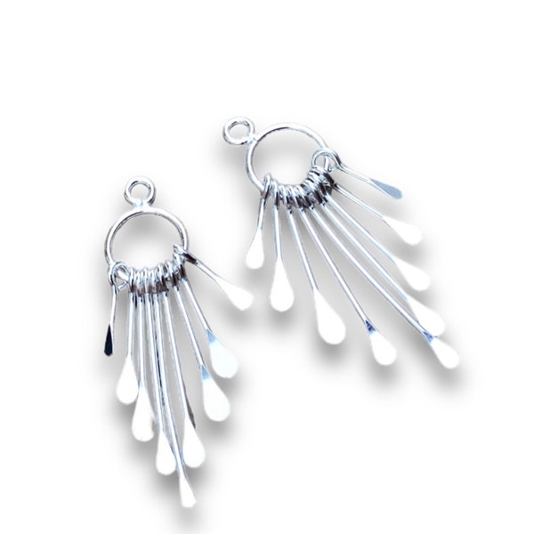 1 pair, 5 pair or 10 pair Sterling Silver Fringe Paddle Chandeliers, Earring Dangles, Tassel Charms, Super Shiny Sunbursts