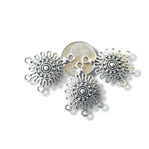3 or 6 Silver Flower Pattern Charm 26mm x 19mm Charm Holder Pendants, Triple Charm Holder Necklace - FAST SHIPPING