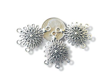 3 or 6 Silver Flower Pattern Charm 26mm x 19mm Charm Holder Pendants, Triple Charm Holder Necklace - FAST SHIPPING