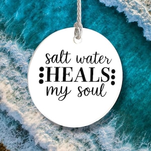 Salt Water Heals my Soul word charm pendant, Silver plated necklace, Ocean necklace, Beach Charm, Vacation jewelry image 1