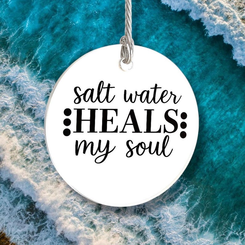 Salt Water Heals my Soul word charm pendant, Silver plated necklace, Ocean necklace, Beach Charm, Vacation jewelry image 1