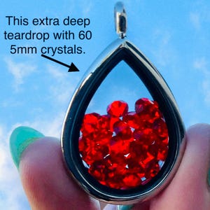 Stainless Steel 43mm, EXTRA DEEP 9mm Inside Depth Teardrop Pear Shape, Magnetic Silver, Glass Locket, 316L, Memory Locket, Urn Locket